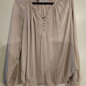 Jennifer Lopez Lace-Up Blouse - Light Taupe